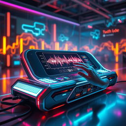 A futuristic sound modulation device depicted in a high-tech environment