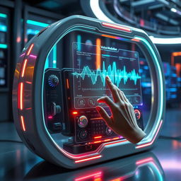 A futuristic sound modulation device depicted in a high-tech environment