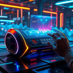 A futuristic sound modulation device depicted in a high-tech environment
