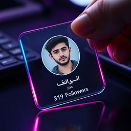 A glass ID card on a black desk featuring the Instagram logo