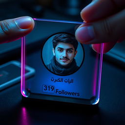 A glass ID card on a black desk featuring the Instagram logo