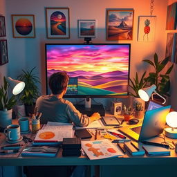 A beautiful background editing scene featuring a digital artist at work
