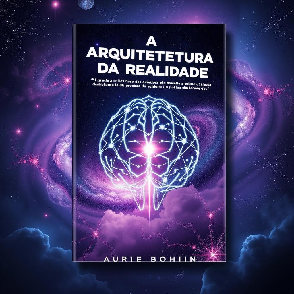 A captivating book cover titled 'A Arquitetura da Realidade' with a subtitle 'Desvende os segredos da mente e crie a vida que deseja'