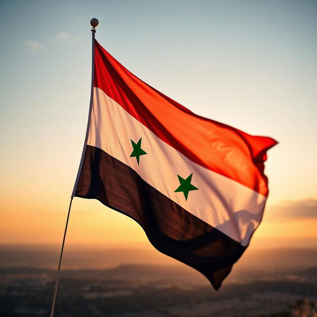 A stunning representation of the Syrian flag, beautifully waving in a gentle breeze