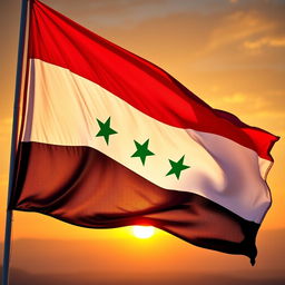 A stunning representation of the Syrian flag, beautifully waving in a gentle breeze