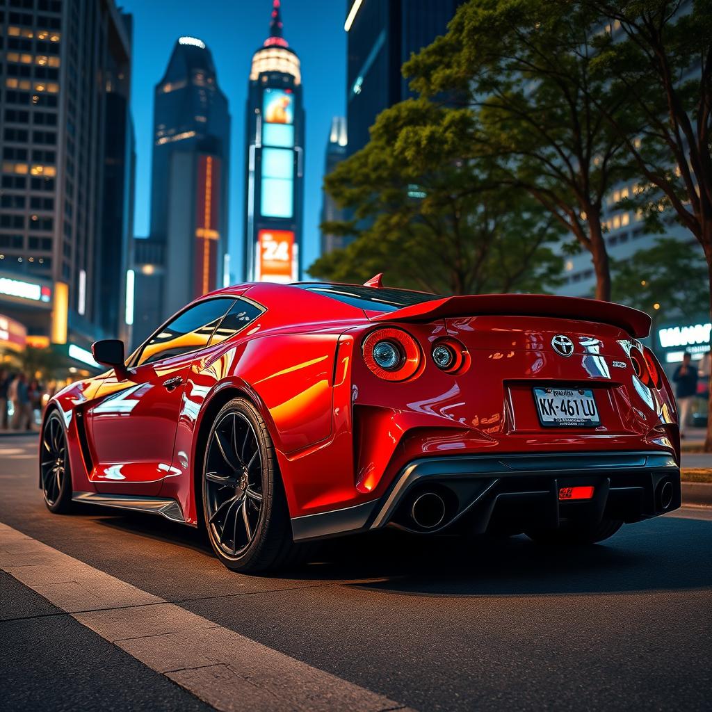 A sleek, modern sports car parked in an urban setting with the plate number KK-461-UU prominently displayed