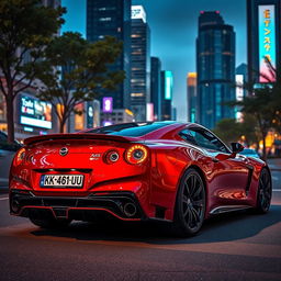 A sleek, modern sports car parked in an urban setting with the plate number KK-461-UU prominently displayed