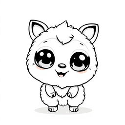 A cute creature designed in black and white, featuring large expressive eyes, a round body, and fluffy textures