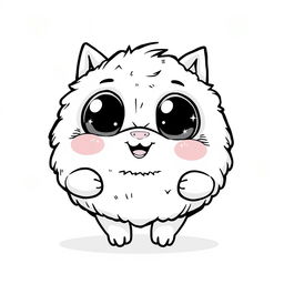A cute creature designed in black and white, featuring oversized sparkling eyes, a round chubby body, and fluffy fur texture