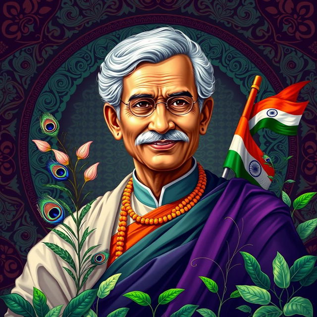 A vibrant portrait of Madhusudan Das, an influential figure in Indian history, wearing traditional Indian attire