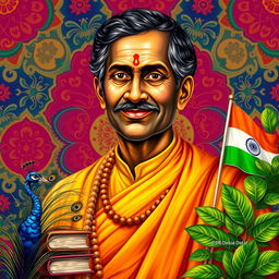 A vibrant portrait of Madhusudan Das, an influential figure in Indian history, wearing traditional Indian attire