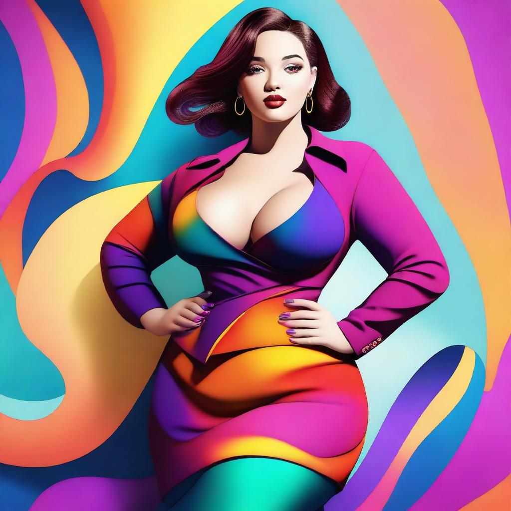 A digital art image of a young woman with fair skin and a curvaceous figure