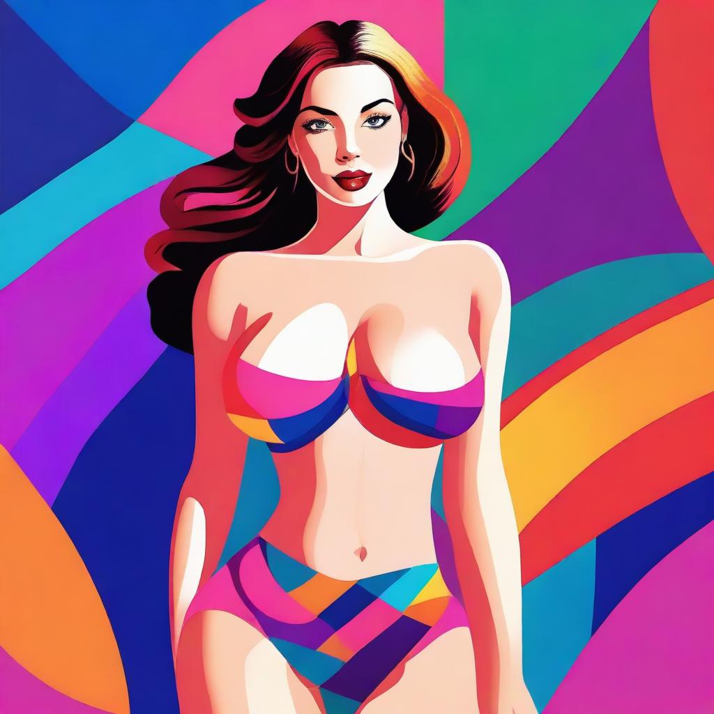 A digital art image of a young woman with fair skin and a curvaceous figure