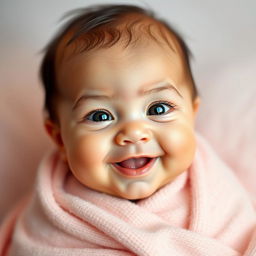 A beautifully composed portrait of an adorable baby with bright, expressive eyes and a joyful smile