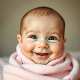 A beautifully composed portrait of an adorable baby with bright, expressive eyes and a joyful smile