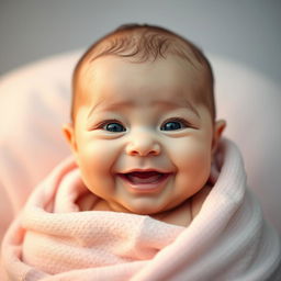 A beautifully composed portrait of an adorable baby with bright, expressive eyes and a joyful smile