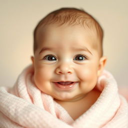 A beautifully composed portrait of an adorable baby with bright, expressive eyes and a joyful smile