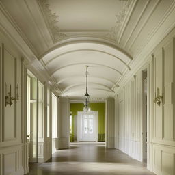 A classic and professional hall interior with white and lime colour scheme