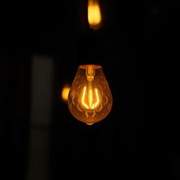 An artistic representation of a glowing photo bulb lighting up a dark room, showcasing intricate glass patterns and warm colors