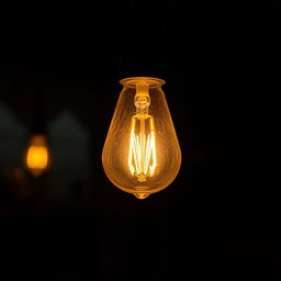 An artistic representation of a glowing photo bulb lighting up a dark room, showcasing intricate glass patterns and warm colors