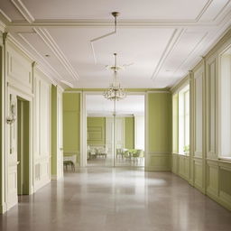 A classic and professional hall interior with white and lime colour scheme