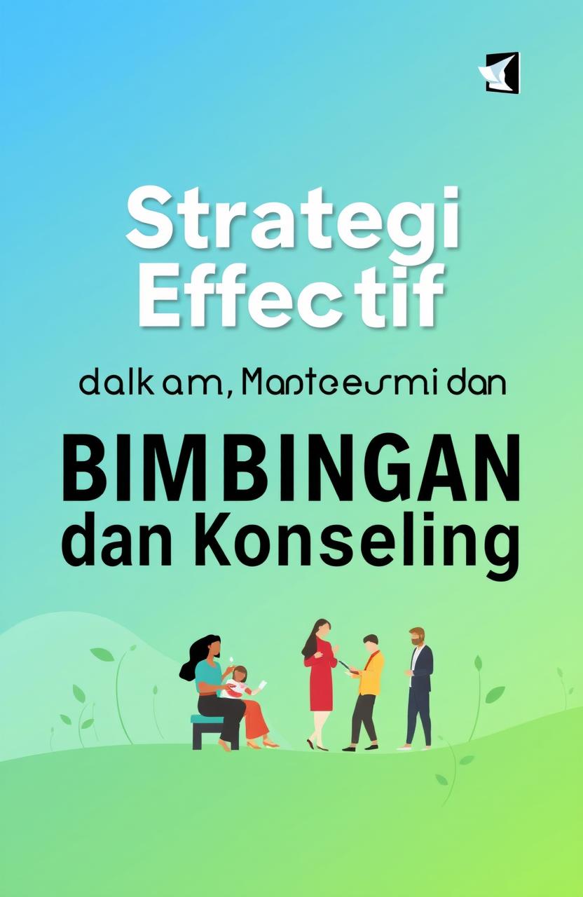 A book cover design for the title 'Strategi Efektif dalam Manajemen Bimbingan dan Konseling' featuring a modern and professional layout