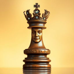 A beautifully designed chess piece, specifically a king, adorned with an intricate, royal crown on top