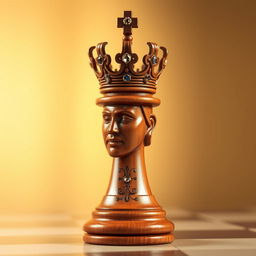 A beautifully designed chess piece, specifically a king, adorned with an intricate, royal crown on top