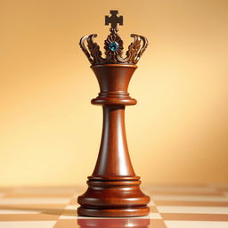 A beautifully designed chess piece, specifically a king, adorned with an intricate, royal crown on top