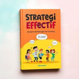 A vibrant and humorous book cover design for the title 'Strategi Efektif dalam Manajemen Bimbingan dan Konseling'