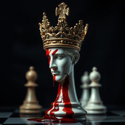 A chess piece in the shape of a king adorned with an elaborate and ornate crown, symbolizing royalty