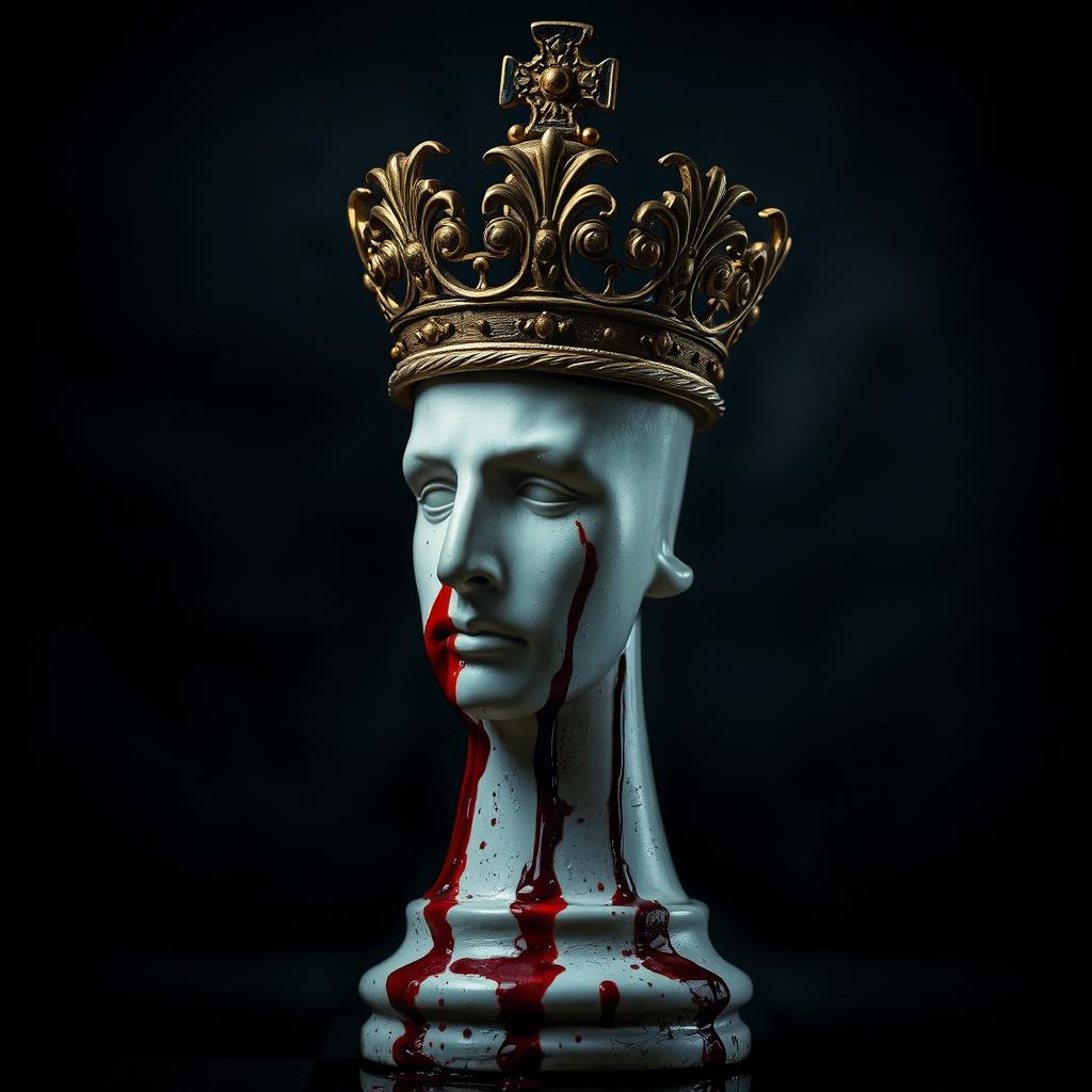 A chess piece in the shape of a king adorned with an elaborate and ornate crown, symbolizing royalty
