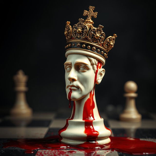 A chess piece in the shape of a king adorned with an elaborate and ornate crown, symbolizing royalty