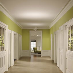 A classic and professional hall interior with white and lime colour scheme