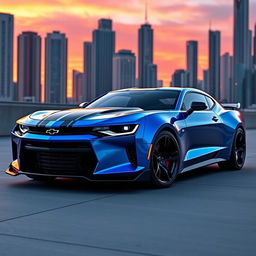 A futuristic concept car design featuring a sleek, aerodynamic Camaro hybrid with elements inspired by the Dodge Charger Daytona 2026