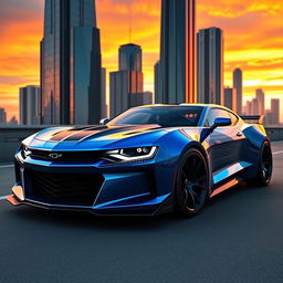 A futuristic concept car design featuring a sleek, aerodynamic Camaro hybrid with elements inspired by the Dodge Charger Daytona 2026