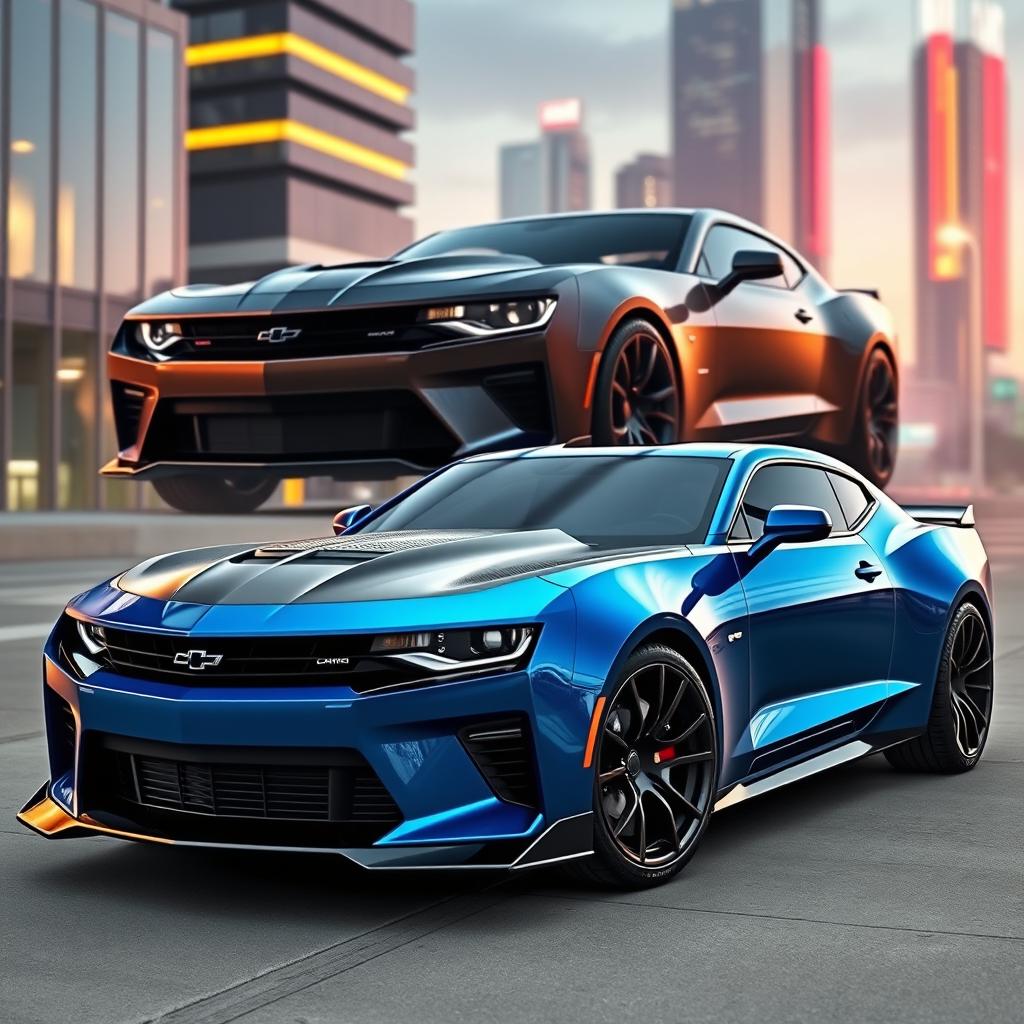 A stunning concept car design featuring a modern Camaro and Challenger fusion for the year 2026