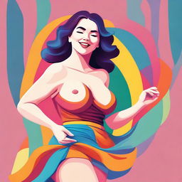 A digital art image of a young woman with fair skin and a curvaceous figure, playfully lifting her skirt