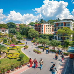 A vibrant and picturesque view of Mirpur12 DOHS, showcasing the lush greenery, modern architecture, and bustling urban life in the area
