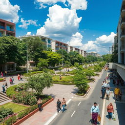 A vibrant and picturesque view of Mirpur12 DOHS, showcasing the lush greenery, modern architecture, and bustling urban life in the area