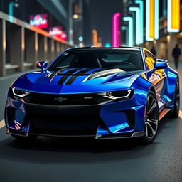 A futuristic concept car inspired by a fusion of a Dodge Challenger and a Chevrolet Camaro for the year 2026