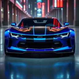 A futuristic concept car inspired by a fusion of a Dodge Challenger and a Chevrolet Camaro for the year 2026