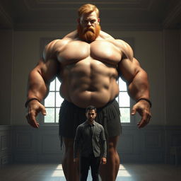 A very large and tall muscular man with a berserker look, featuring broad shoulders and a barrel chest