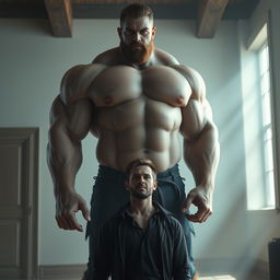 A very large and tall muscular man with a berserker look, featuring broad shoulders and a barrel chest