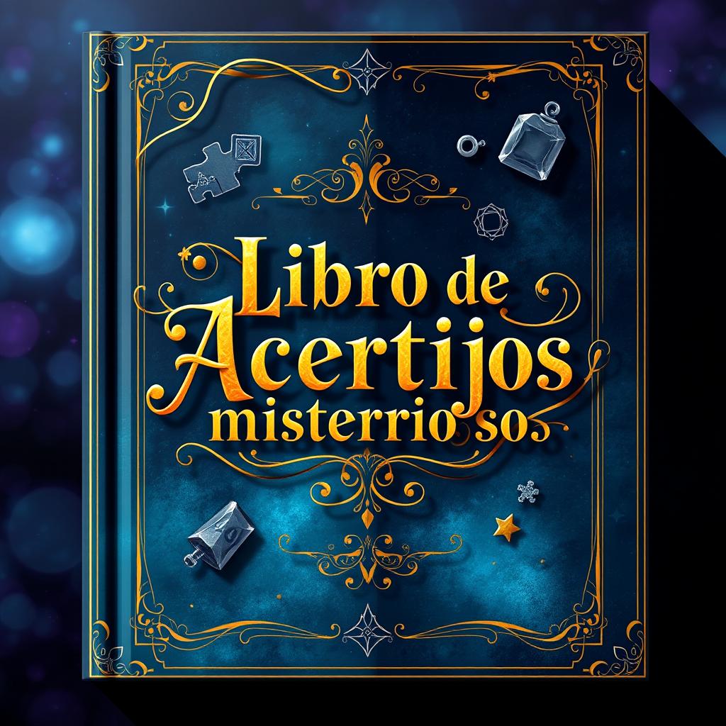 A visually striking book cover design for a book titled "Libro de acertijos misteriosos"