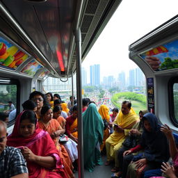 An exhilarating view of a bustling metro rail journey in Dhaka, Bangladesh