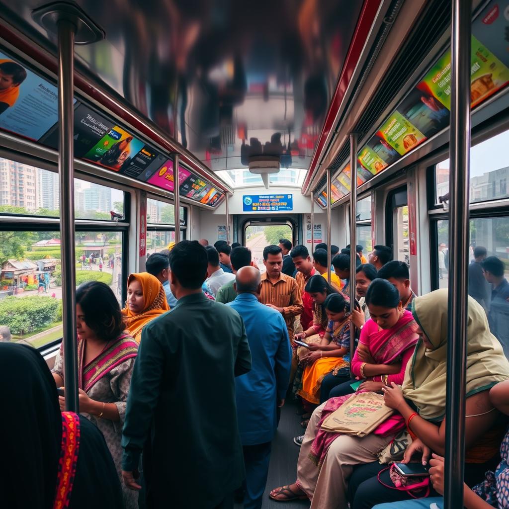 An exhilarating view of a bustling metro rail journey in Dhaka, Bangladesh