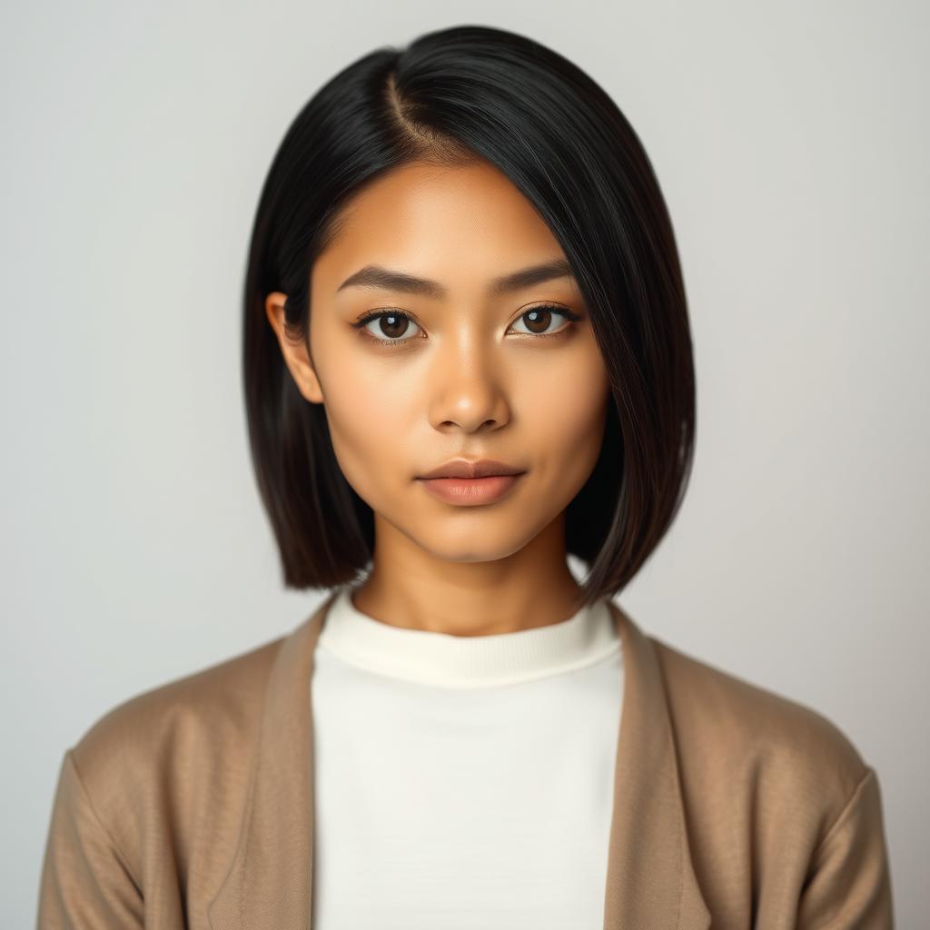 A portrait of a person with a straightened head perfectly aligned with their body, showcasing a confident and poised demeanor