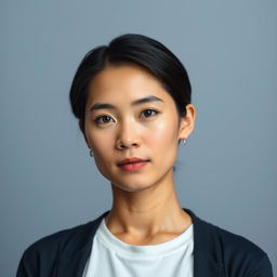 A portrait of a person with a straightened head perfectly aligned with their body, showcasing a confident and poised demeanor