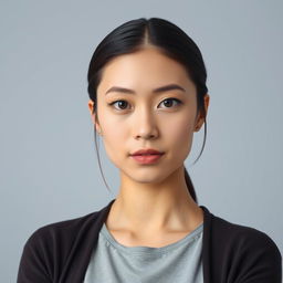 A portrait of a person with a straightened head perfectly aligned with their body, showcasing a confident and poised demeanor